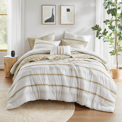 Madison Park 7 Piece Stripe Comforter and Quilt Set