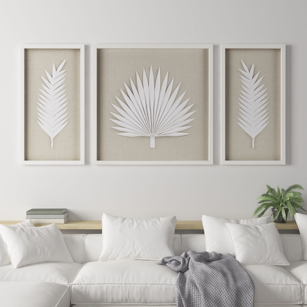 Madison Park Framed Rice Paper Palm Leaves 3-piece Shadowbox Wall Decor Set