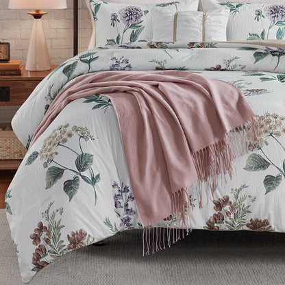 Madison Park 7 Piece Printed Seersucker Comforter Set with Throw Blanket