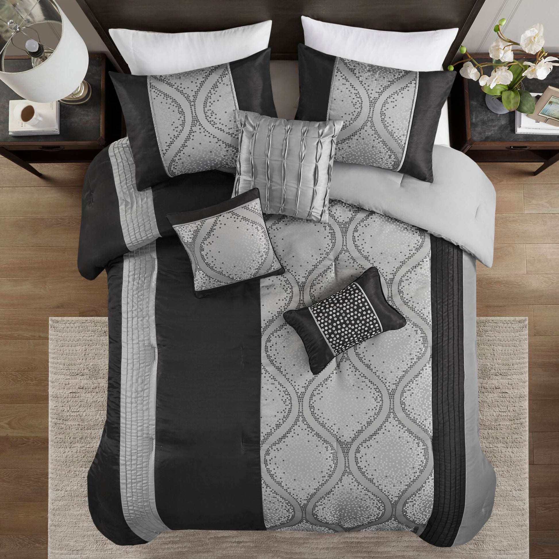 Madison Park 6 Piece Jacquard Comforter Set with Throw Pillows