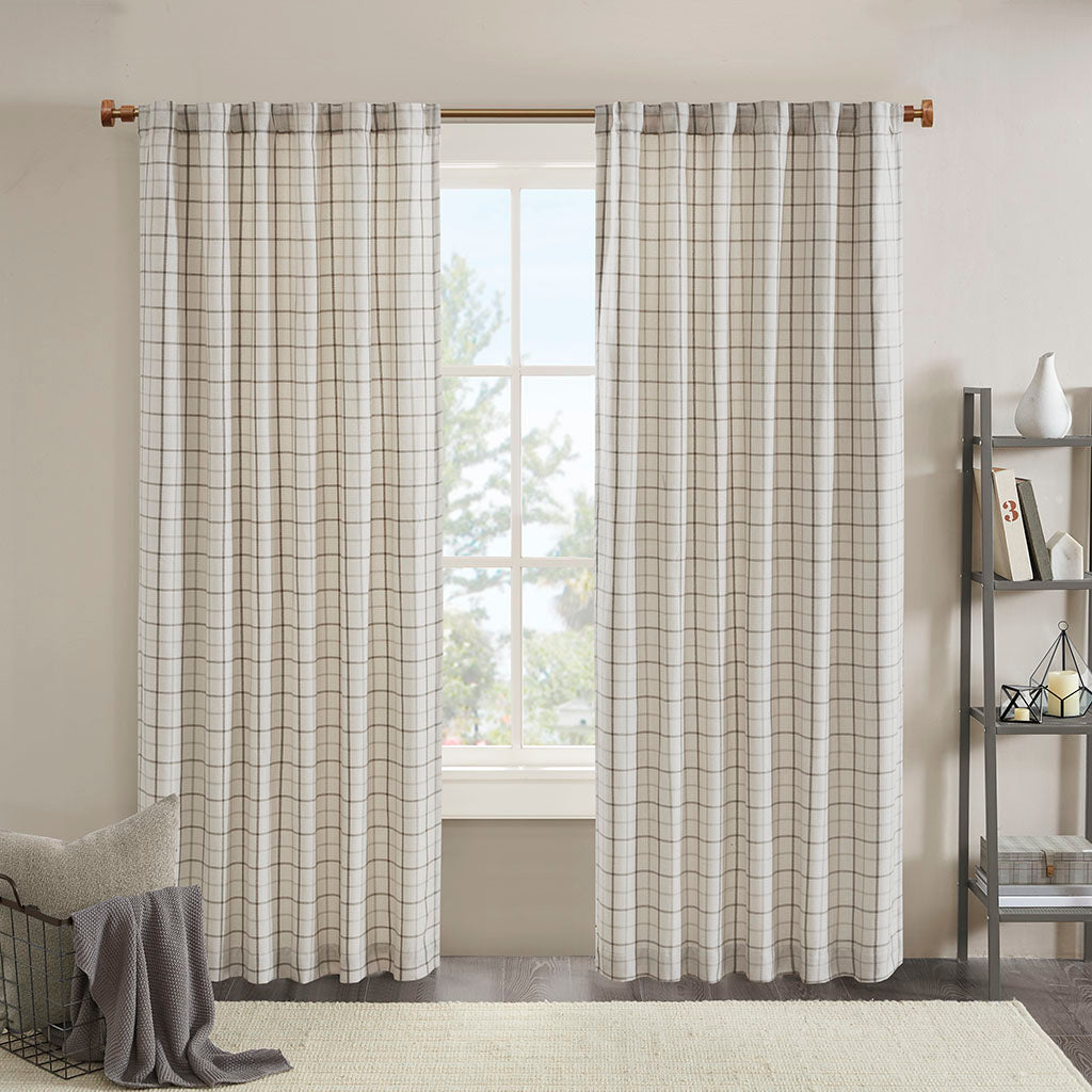 Madison Park Plaid Rod Pocket and Back Tab Curtain Panel with Fleece Lining