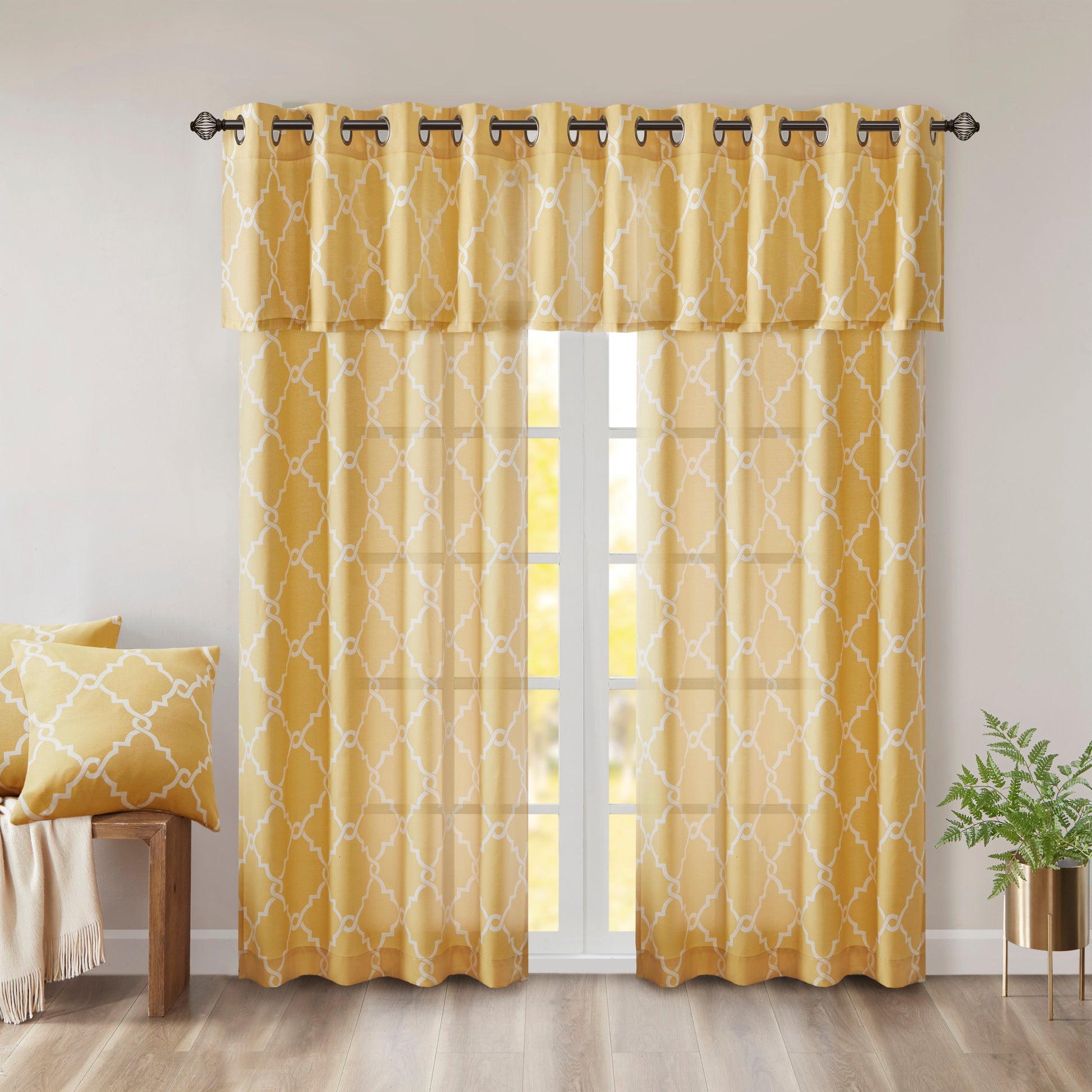 Madison Park Fretwork Print Grommet Top Window Valance
