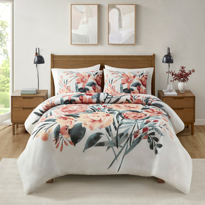 Madison Park 3 Piece Floral Cotton Duvet Cover Set