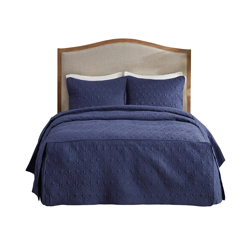 Madison Park 3 Piece Split Corner Pleated Quilted Bedspread