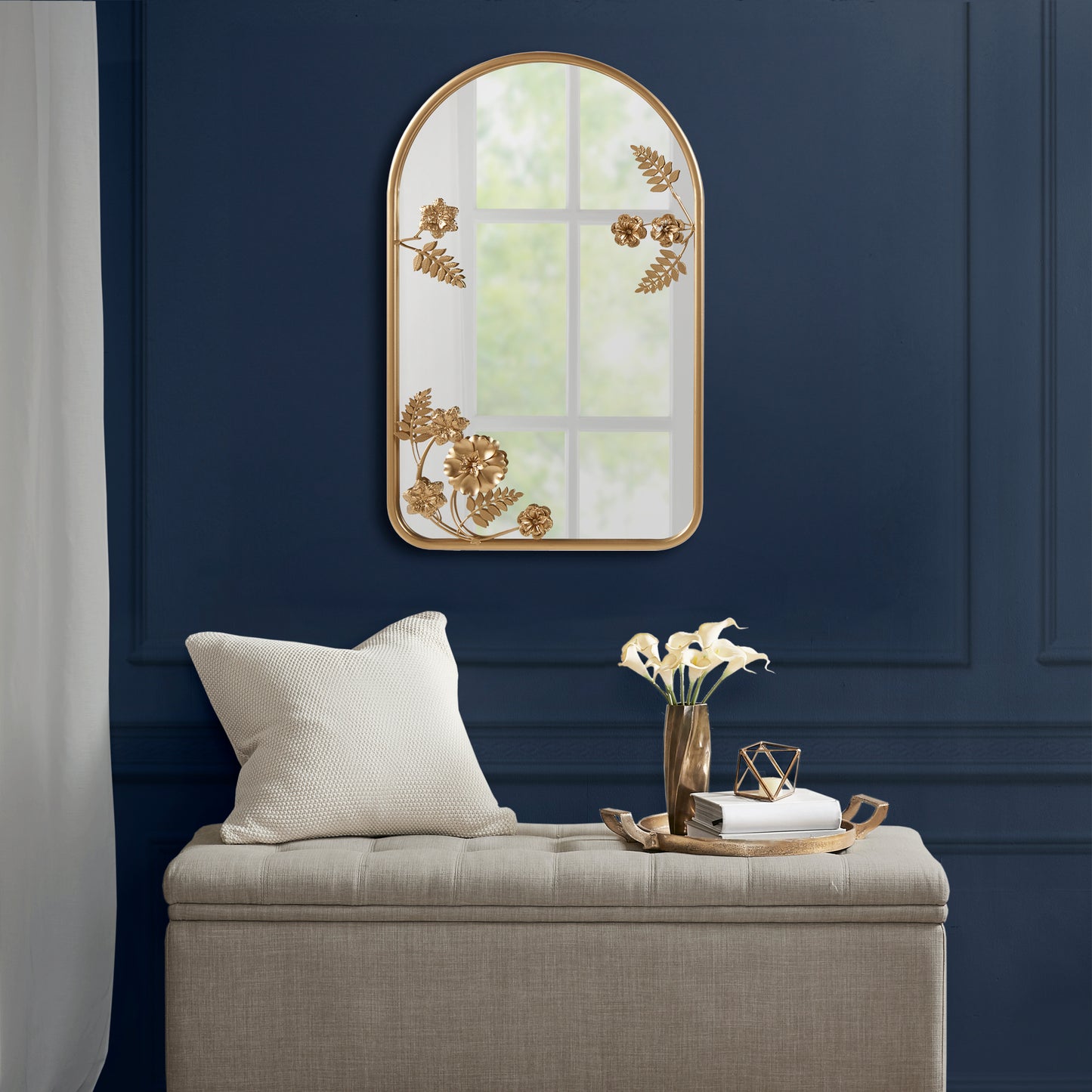 Madison Park Arched Metal Floral Wall Mirror