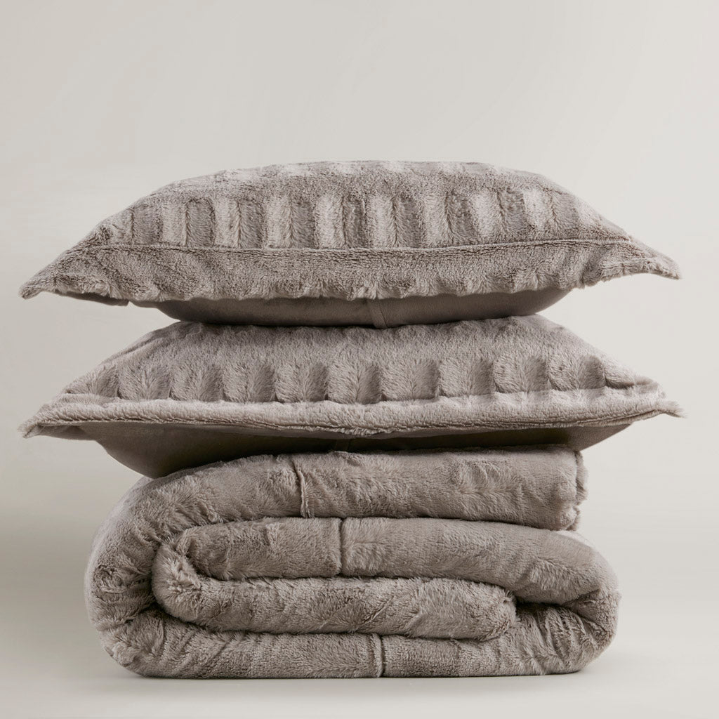 Madison Park Solid Faux Fur Comforter Mini Set