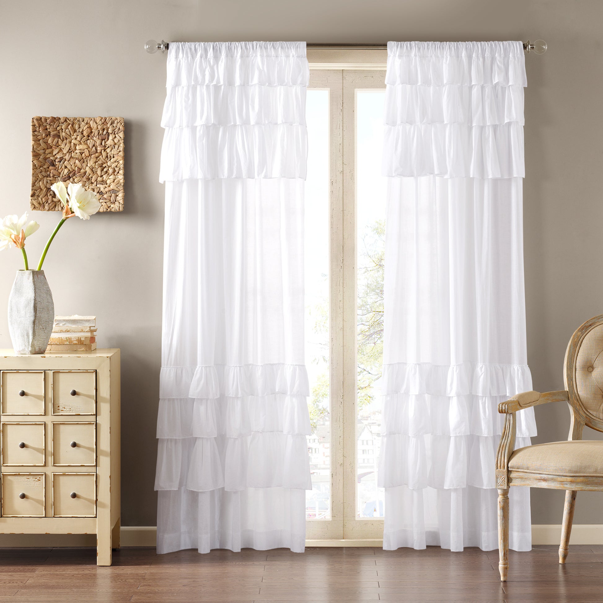 Madison Park Cotton Oversized Ruffle Curtain Panel