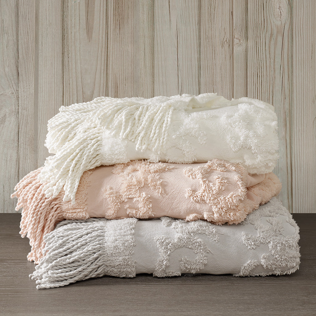 Madison Park 100% Cotton Tufted Chenille Lightweight Throw With Fringe Tassel 50" x 60"