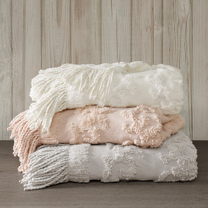 Madison Park 100% Cotton Tufted Chenille Lightweight Throw With Fringe Tassel 50" x 60"