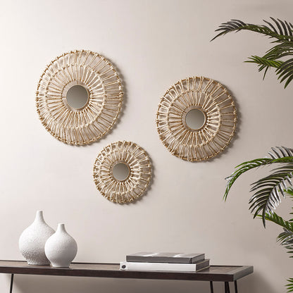 Madison Park Round Natural Fiber and Mirror 3-piece Wall Decor Set