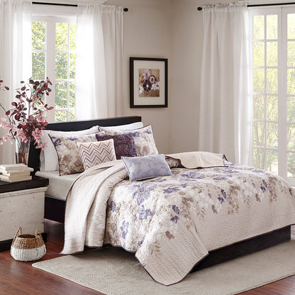 Madison Park 6 Piece Printed Quilt Set with Throw Pillows