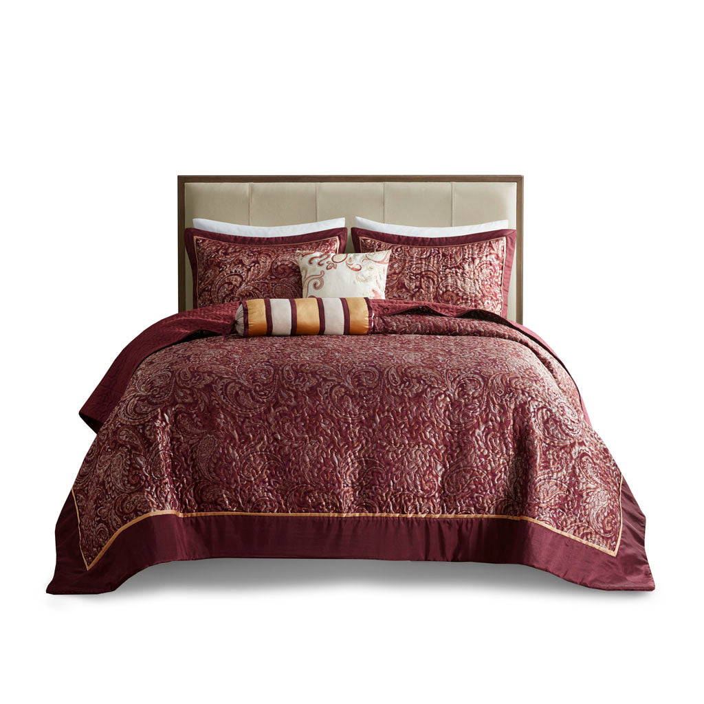 Madison Park 5 Piece Jacquard Bedspread Set with Throw Pillows