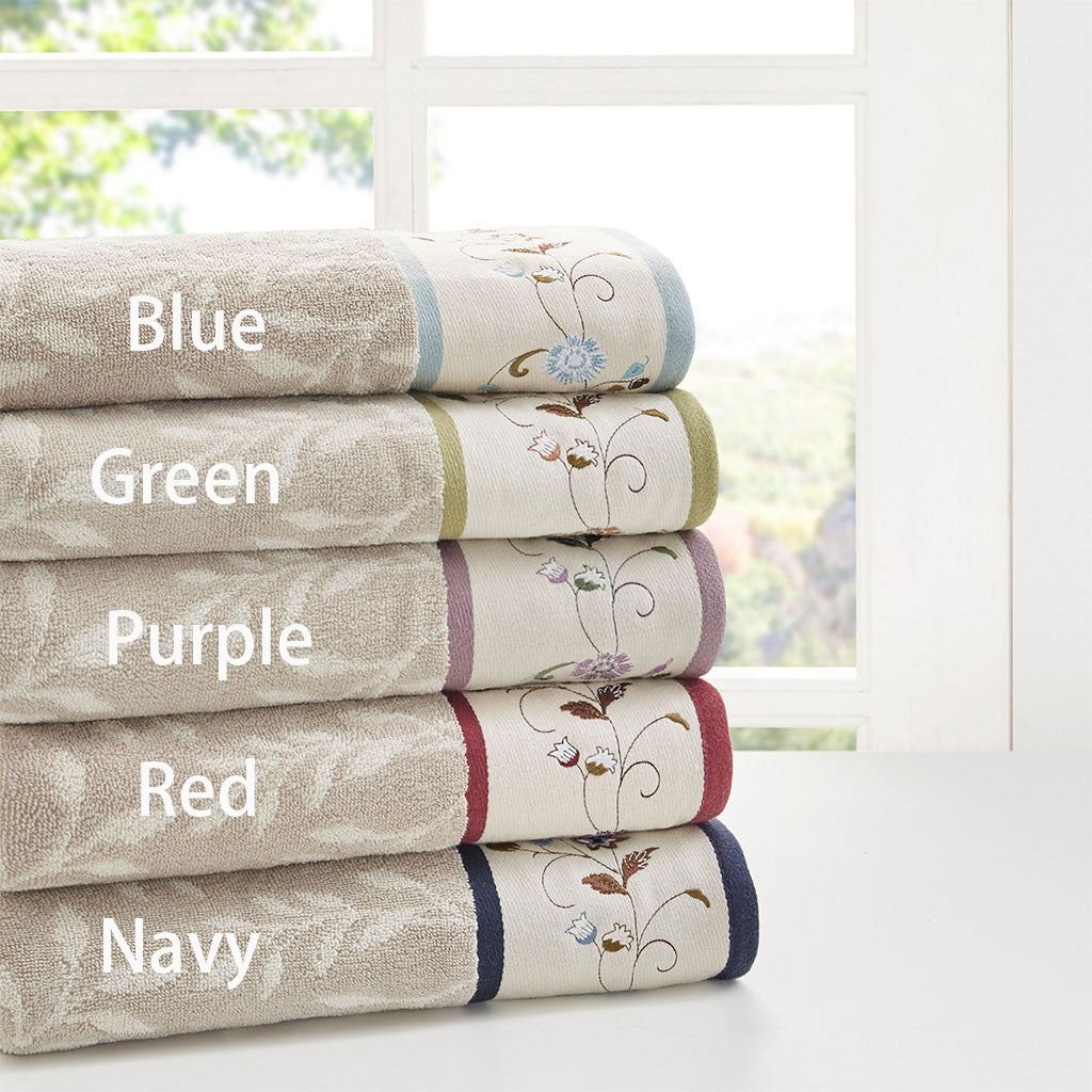 Madison Park Embroidered Cotton Jacquard 6 Piece Towel Set