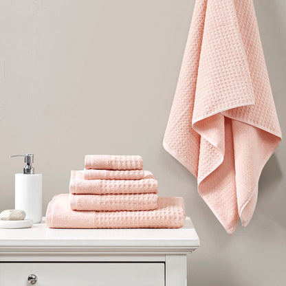 Madison Park Cotton Waffle Jacquard Antimicrobial Bath Towel 6 Piece Set