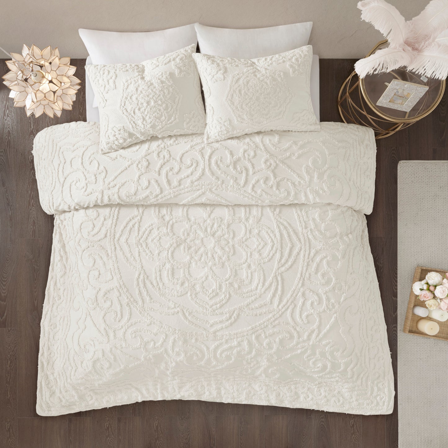 Madison Park 3-Piece Tufted Cotton Chenille Medallion Duvet Cover Set