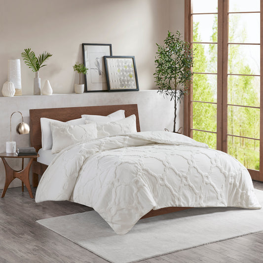Madison Park 3 Piece Tufted Cotton Chenille Geometric Comforter Set