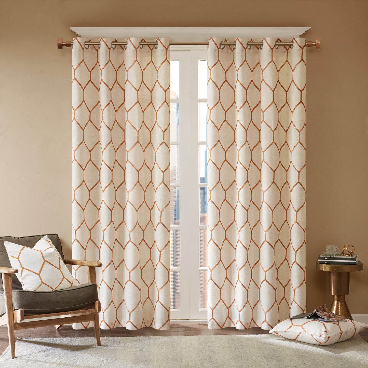 Madison Park Metallic Geo Embroidered Curtain Panel