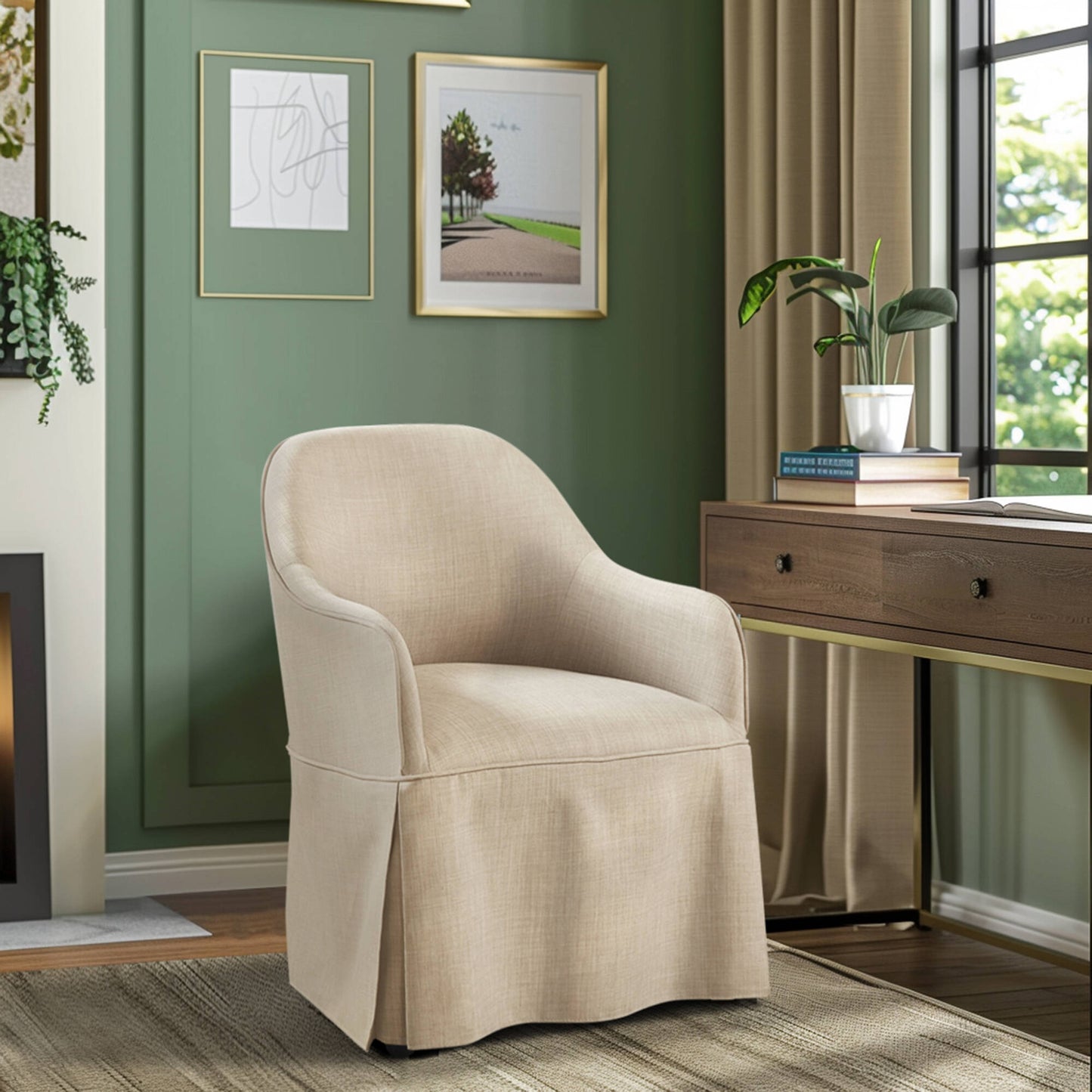 Madison Park Skirted Dining Arm Chair with Casters