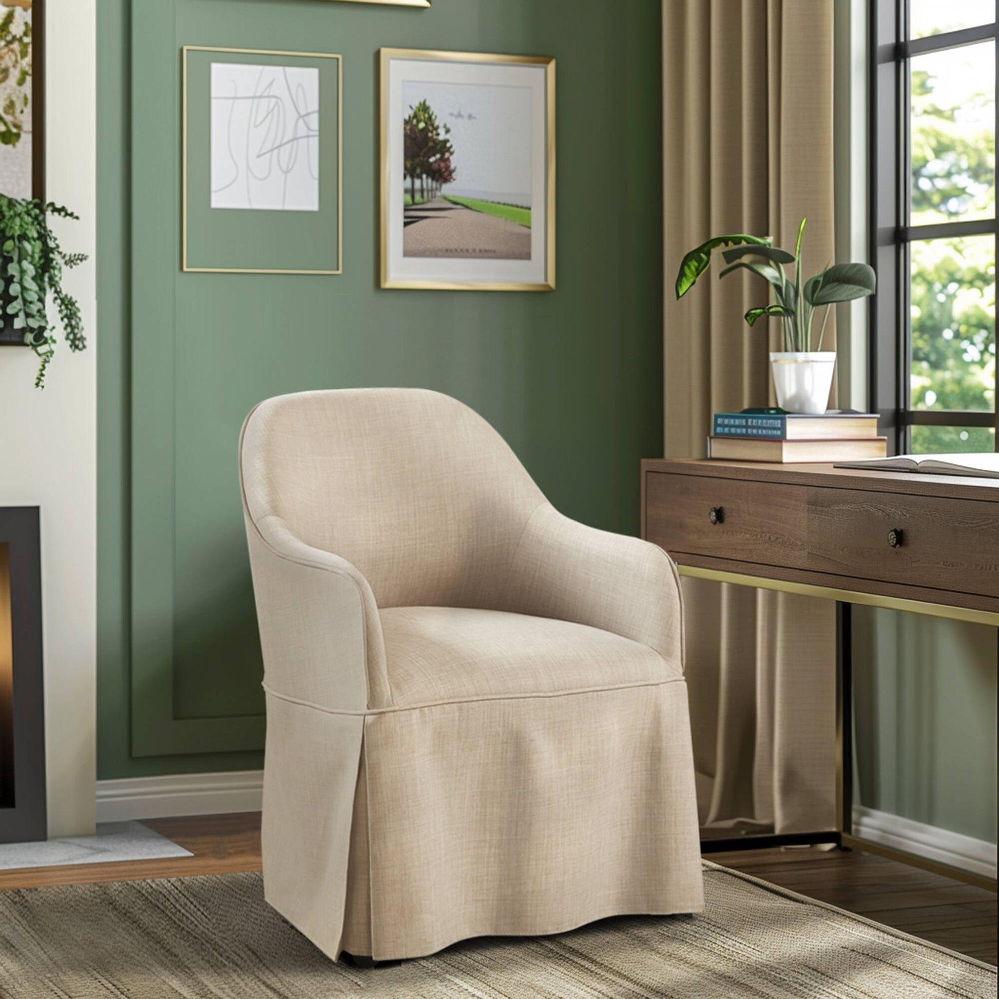 Madison Park Skirted Dining Arm Chair with Casters