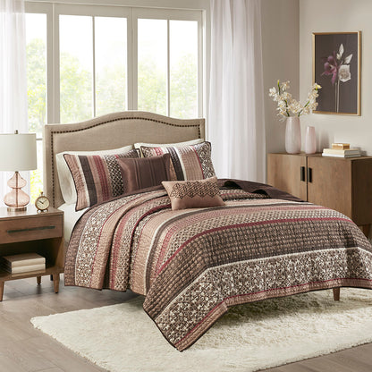 Madison Park 5 Piece Jacquard Quilt Set with Throw Pillows