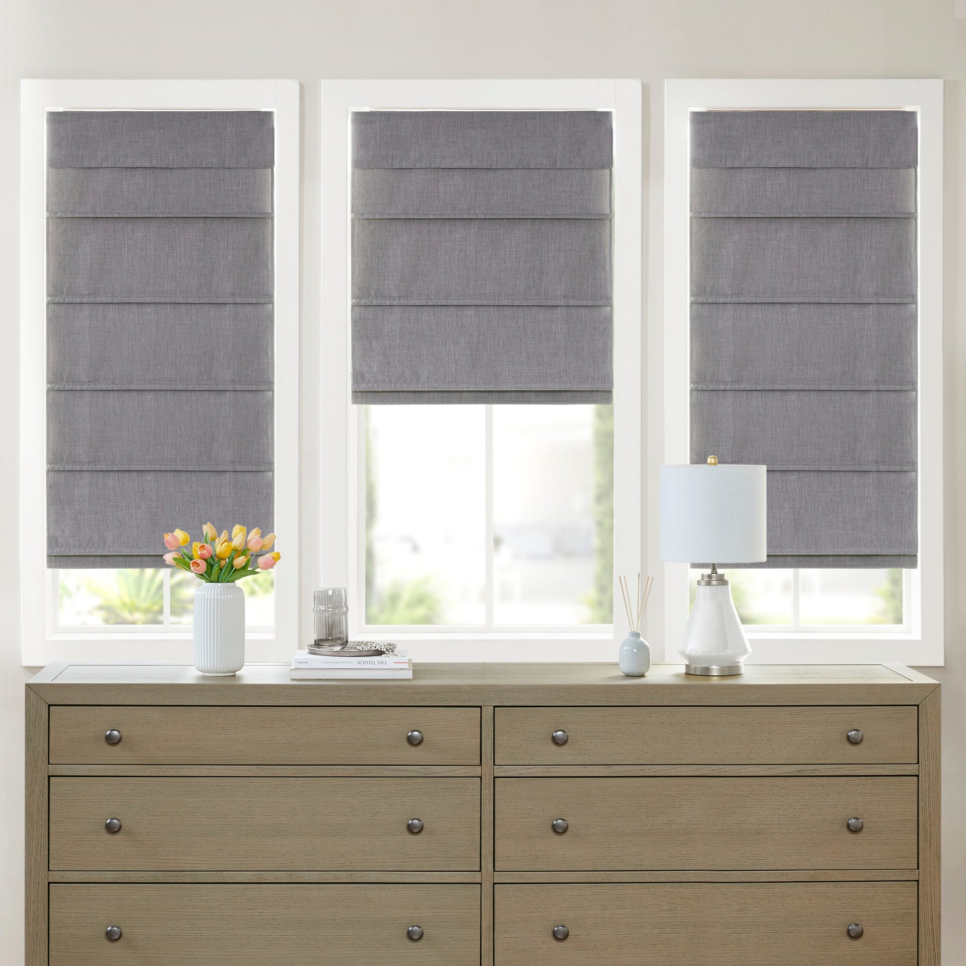 Madison Park Faux Linen Cordless Total Blackout Roman Shade