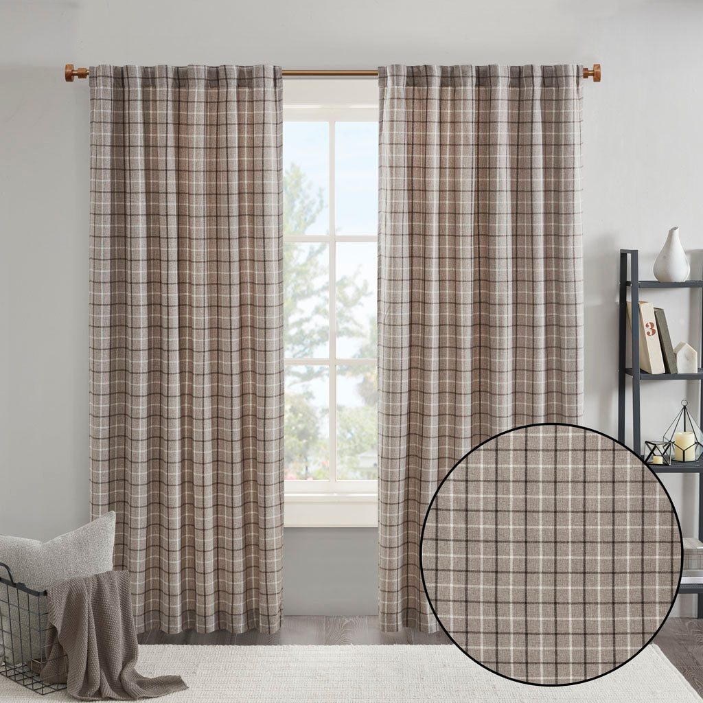 Madison Park Plaid Rod Pocket and Back Tab Curtain Panel with Fleece Lining