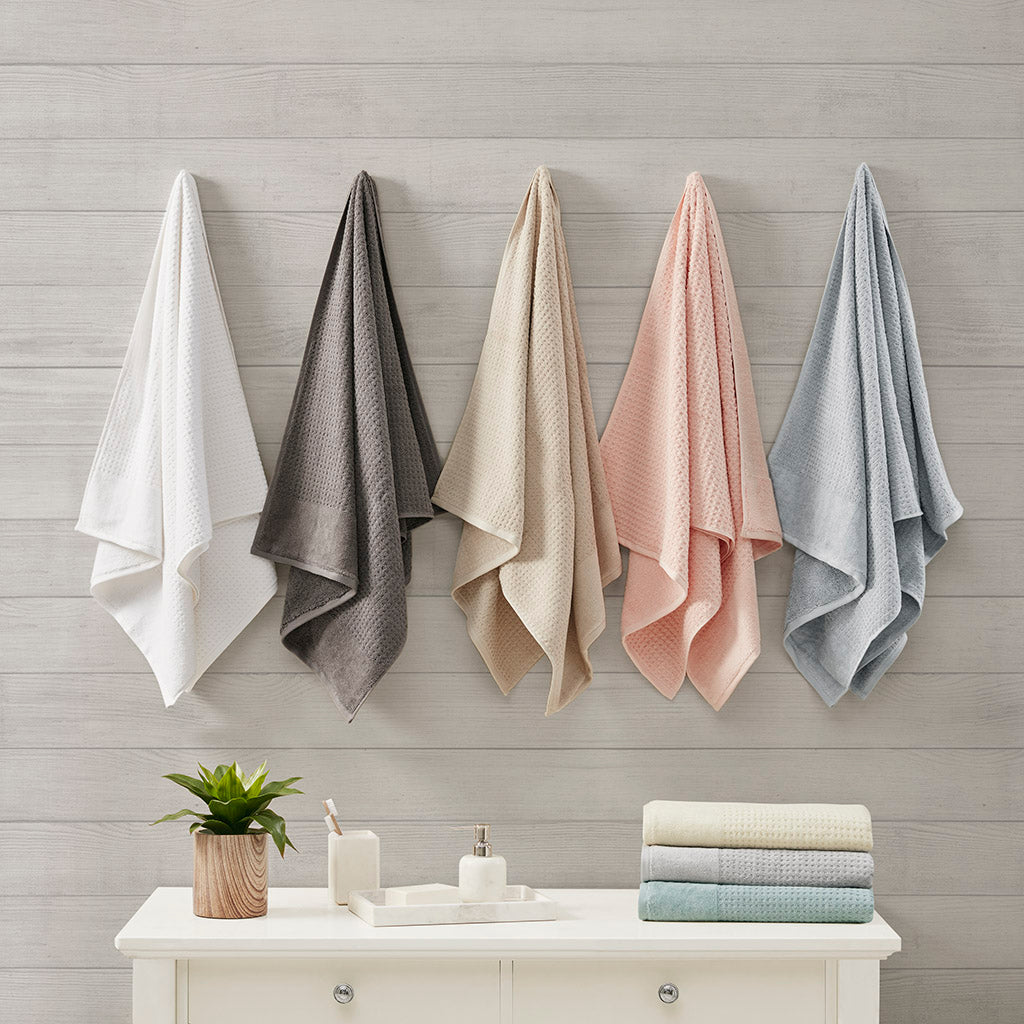 Madison Park Cotton Waffle Jacquard Antimicrobial Bath Towel 6 Piece Set