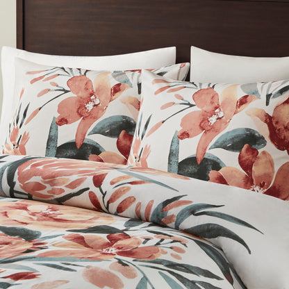 Madison Park 3 Piece Floral Cotton Duvet Cover Set