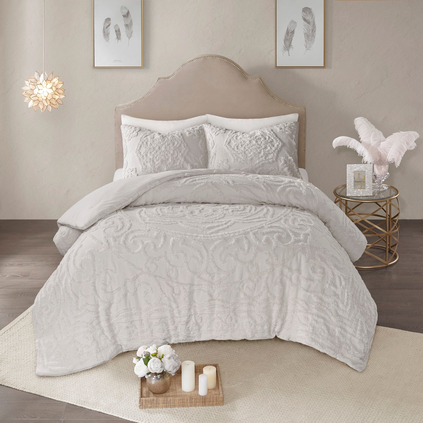 Madison Park 3-Piece Tufted Cotton Chenille Medallion Duvet Cover Set