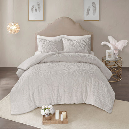 Madison Park 3-Piece Tufted Cotton Chenille Medallion Duvet Cover Set
