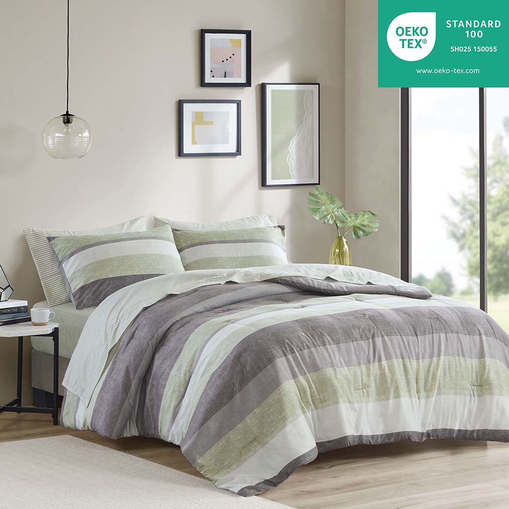 Madison Park Essentials Stripe Comforter Set with Bed Sheets