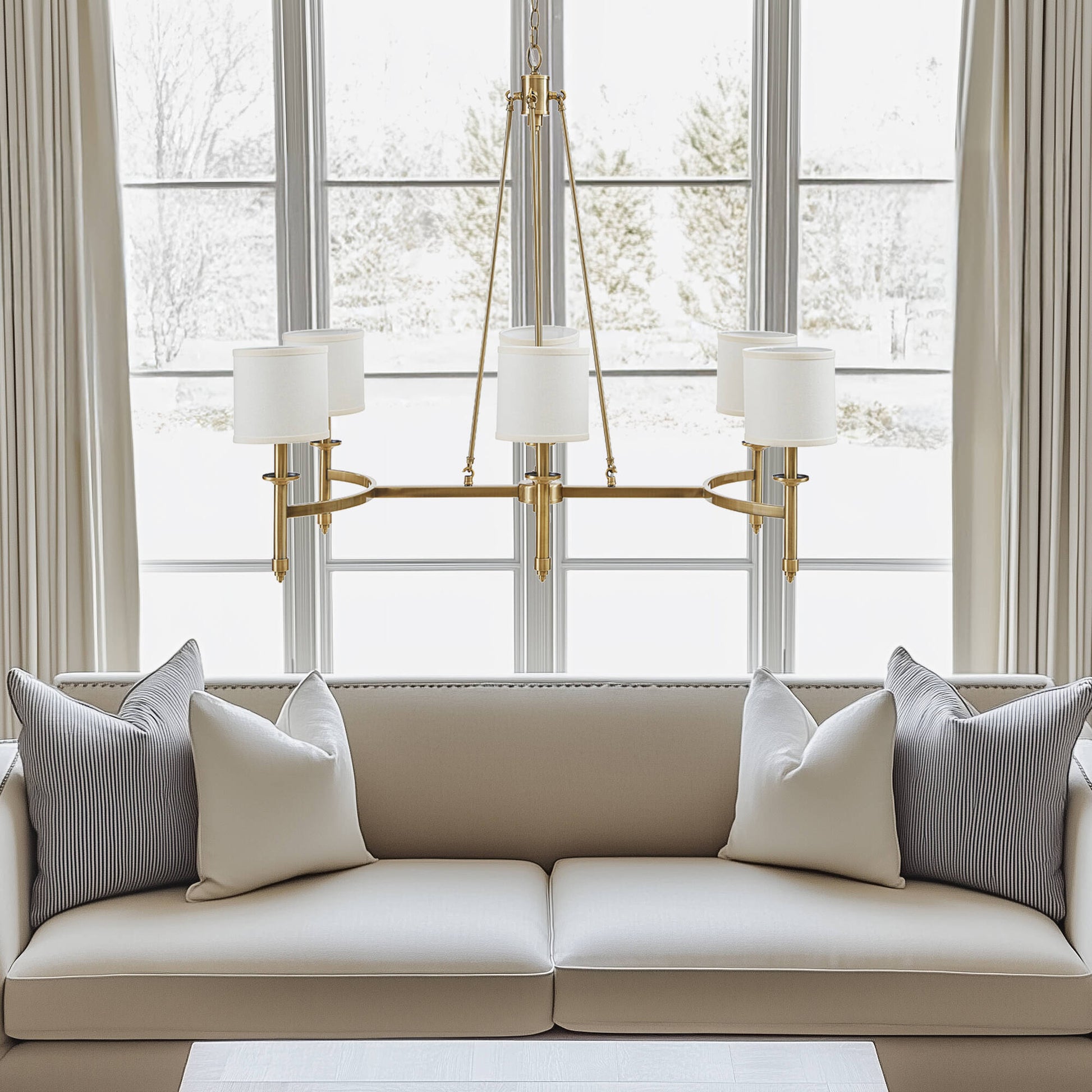 Hampton Hill 6-light Chandelier with Fabric Drum Shades