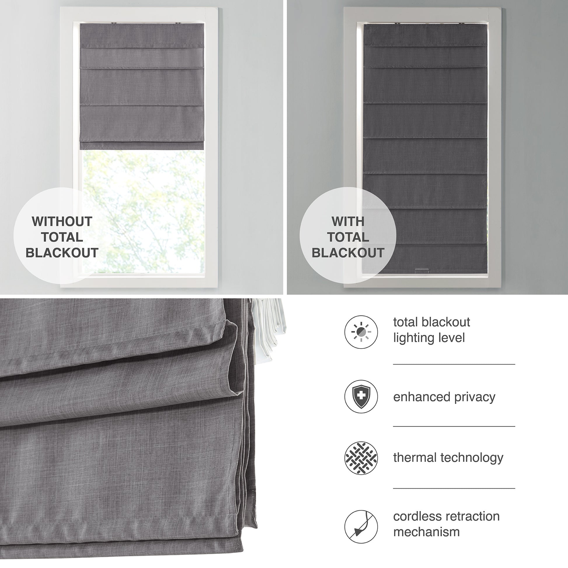 Madison Park Faux Linen Cordless Total Blackout Roman Shade