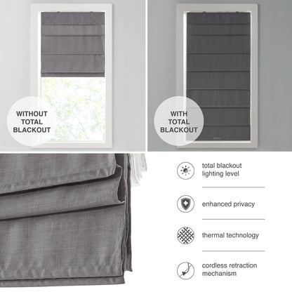 Madison Park Faux Linen Cordless Total Blackout Roman Shade