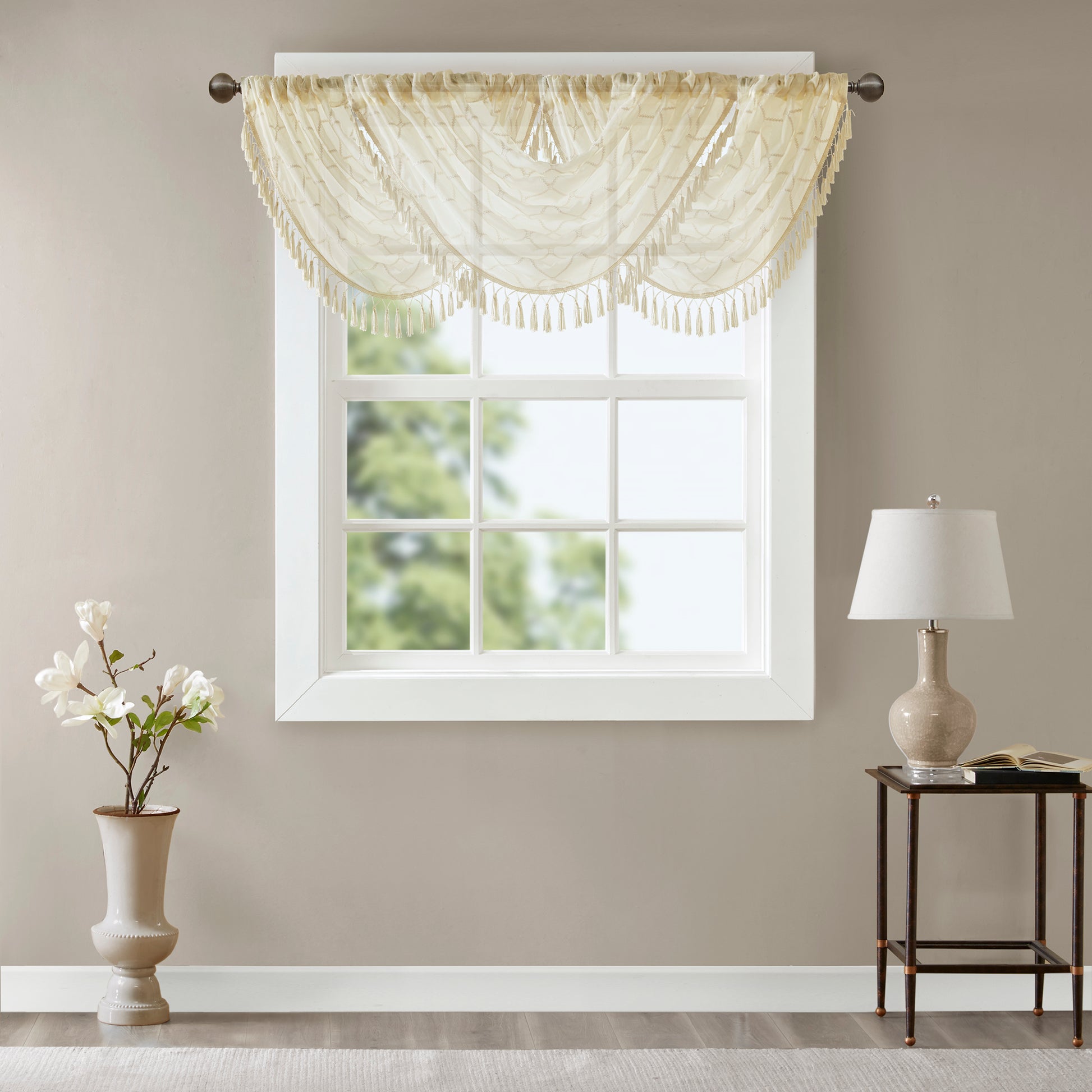 Madison Park Diamond Sheer Embroidered Waterfall Valance