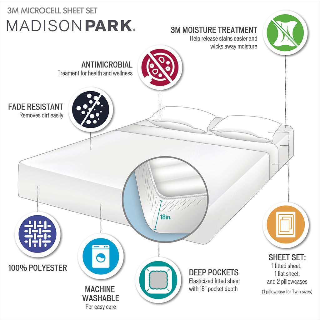 Madison Park Luxurious Brushed Microfiber Deep Pocket Sheet Set