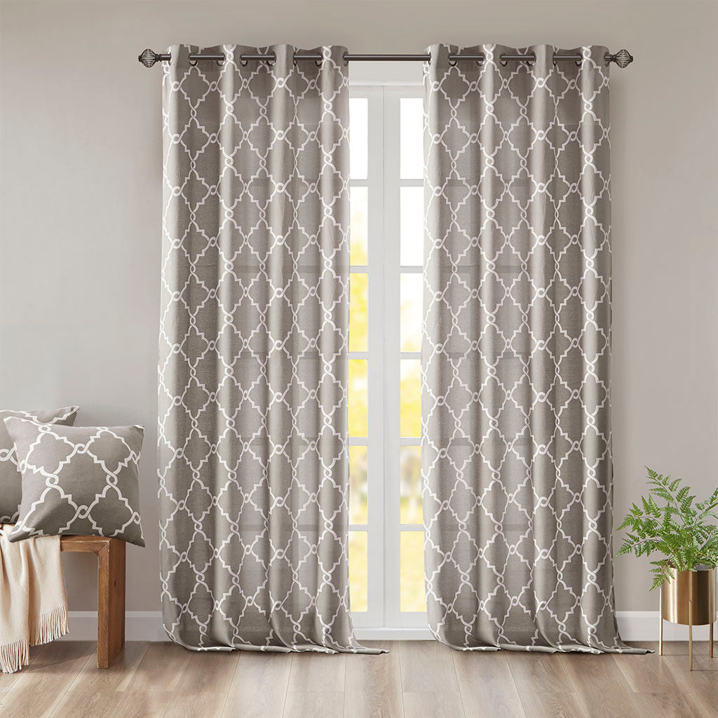 Madison Park Fretwork Print Grommet Top Window Curtain Panel