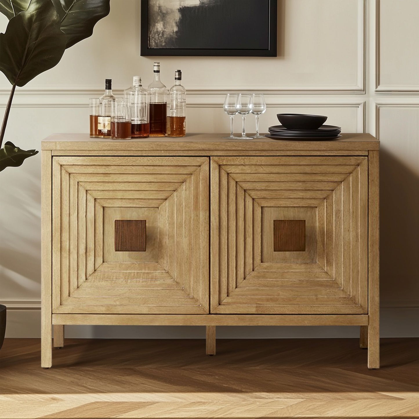 Paige Geometric 2-Door Storage Cabinet with Adjustable Shelves