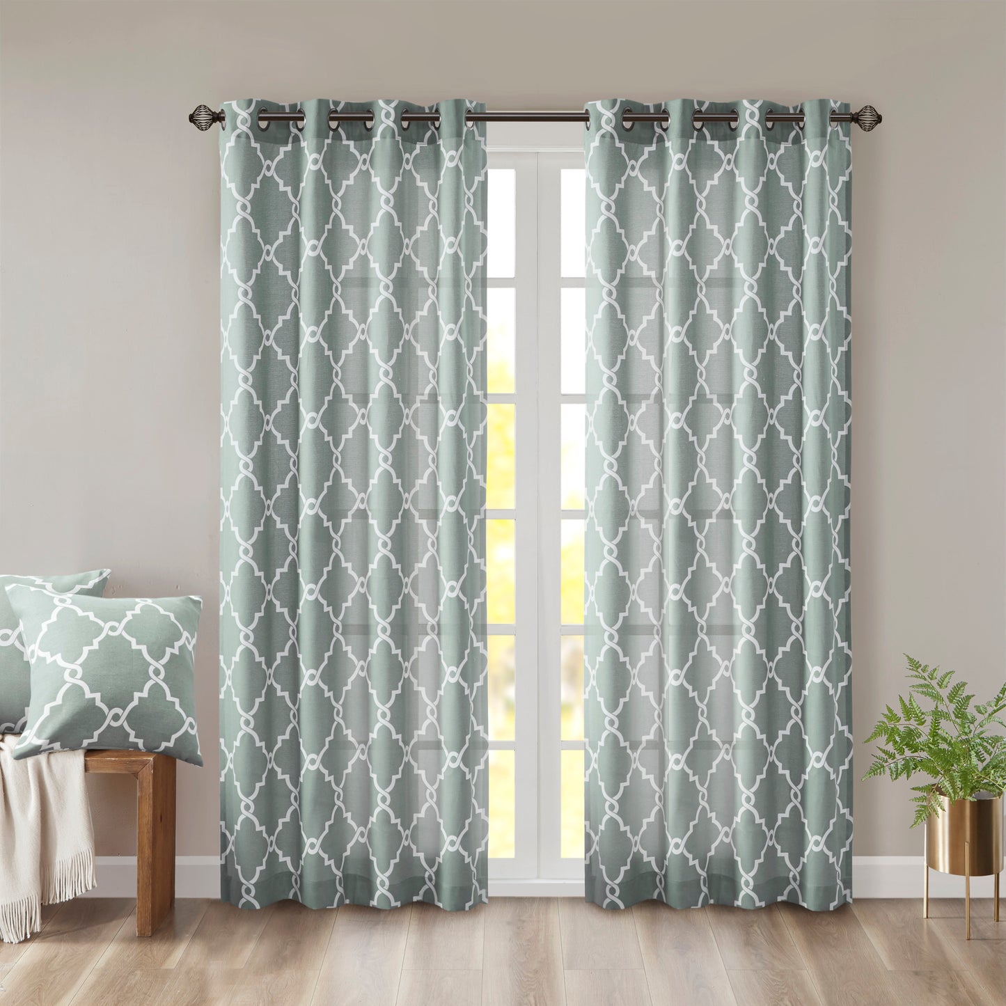 Madison Park Fretwork Print Grommet Top Window Curtain Panel