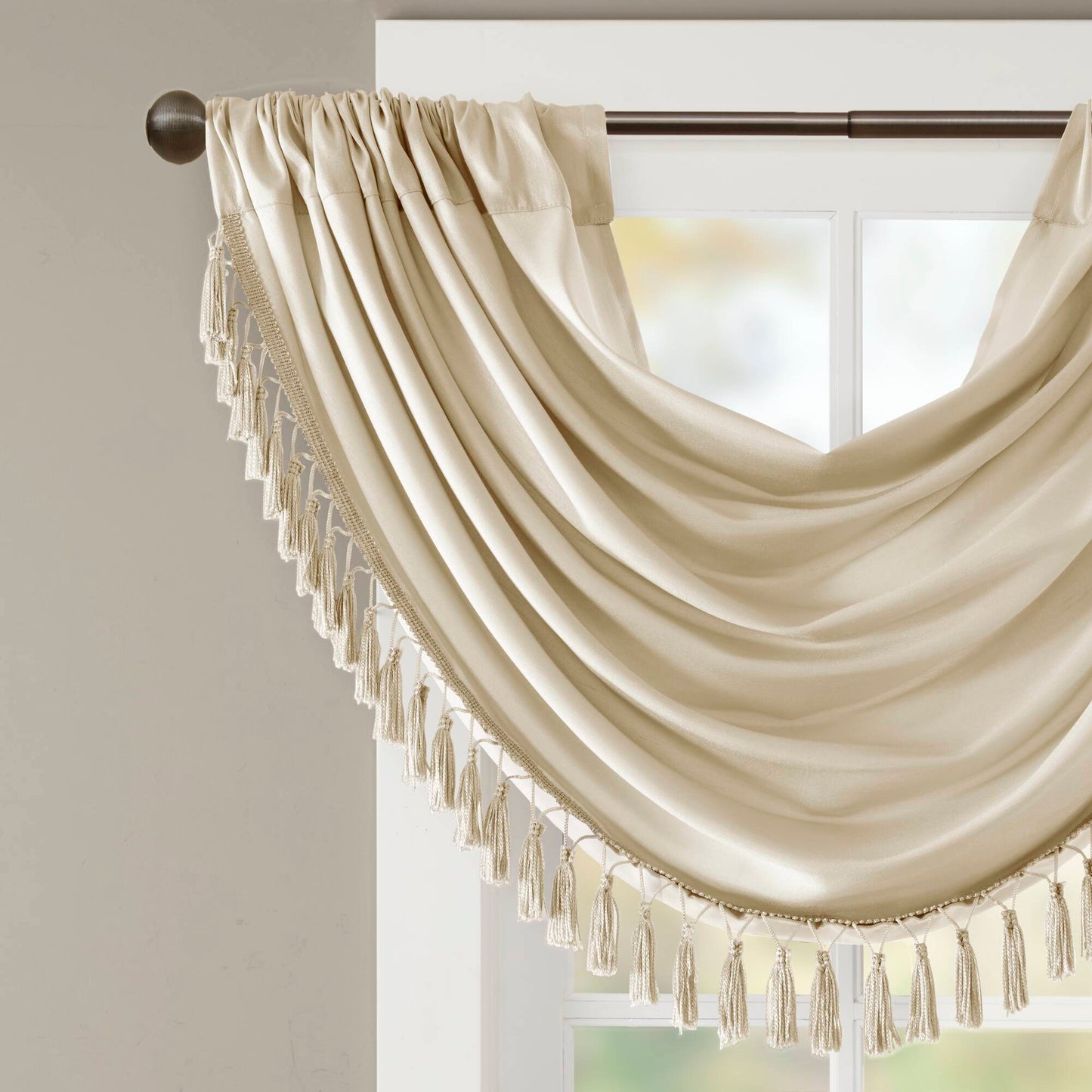 Madison Park Faux Silk Waterfall Embellished Valance