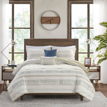 Madison Park 5 Piece Printed Seersucker Comforter Set with Throw Pillows