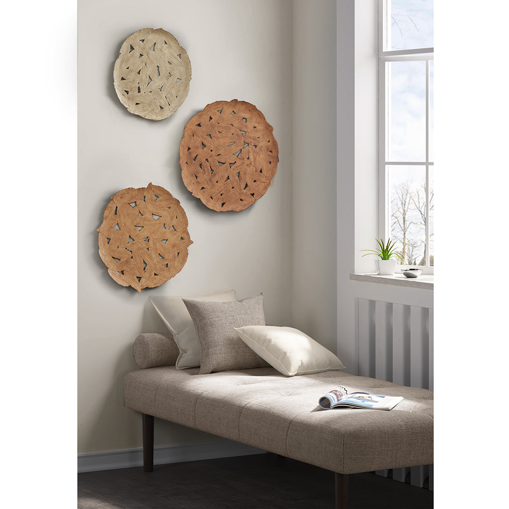 Madison Park Textured Feather 3-piece Metal Disc Wall Decor Set