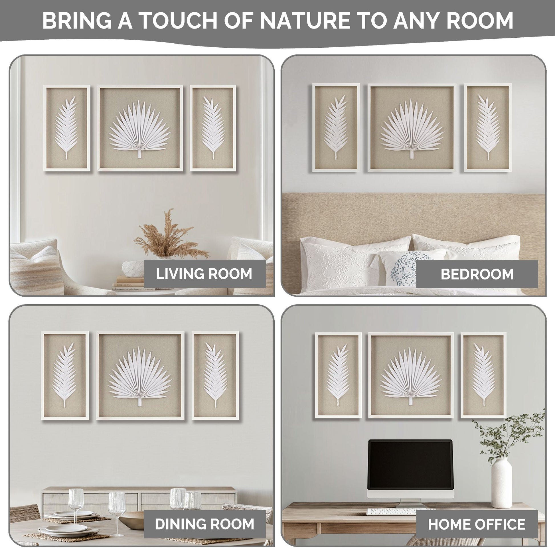 Madison Park Framed Rice Paper Palm Leaves 3-piece Shadowbox Wall Decor Set