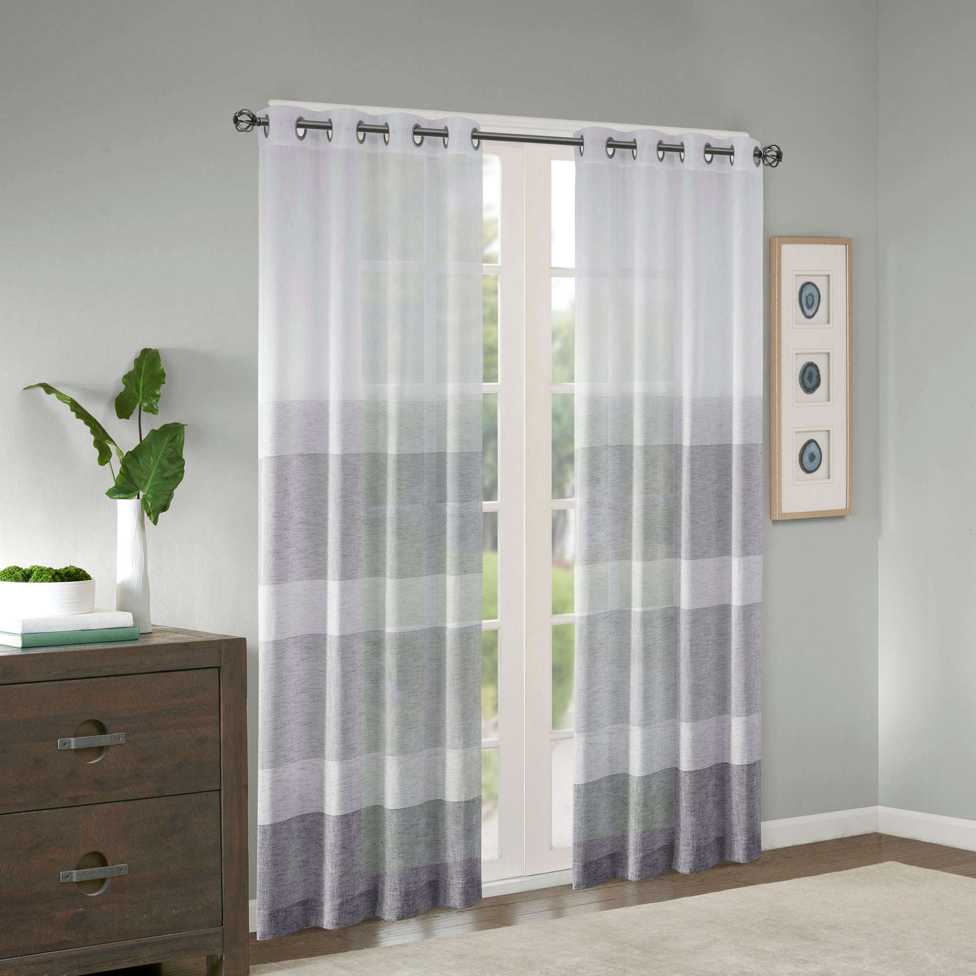 Madison Park Woven Faux Linen Striped Window Sheer