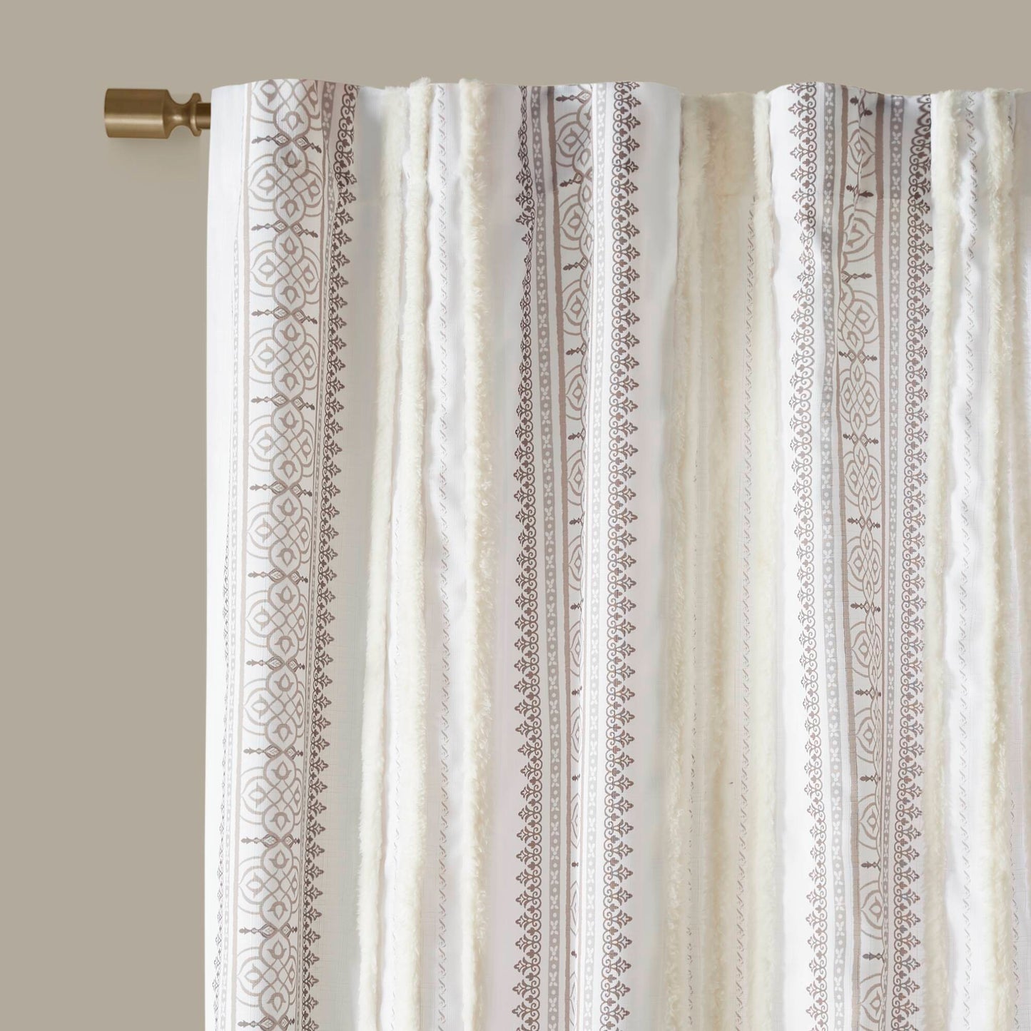 Madison Park Poly Printed Curtain Panel with Tufted Stripe and Lining