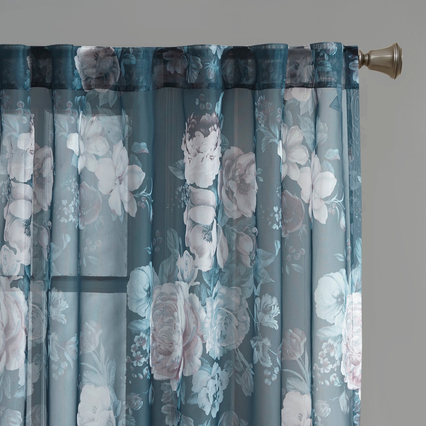 Madison Park Printed Floral Rod Pocket and Back Tab Voile Sheer Curtain