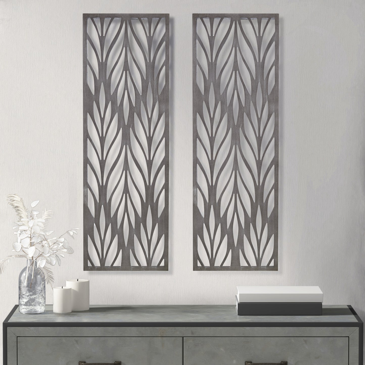 Madison Park Grey Laser Cut Wood 2-piece Panel Wall Decor Set