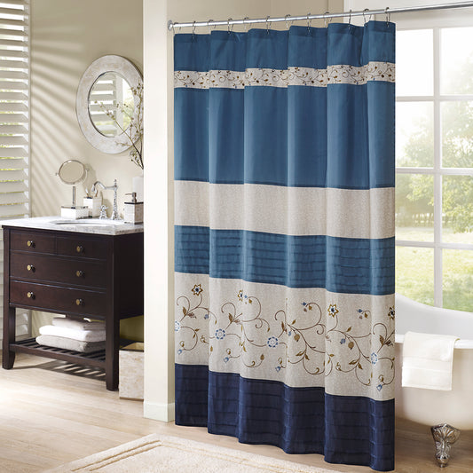 Madison Park Faux Silk Embroidered Floral Shower Curtain