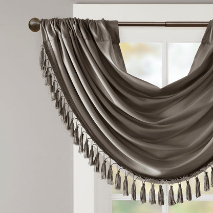 Madison Park Faux Silk Waterfall Embellished Valance