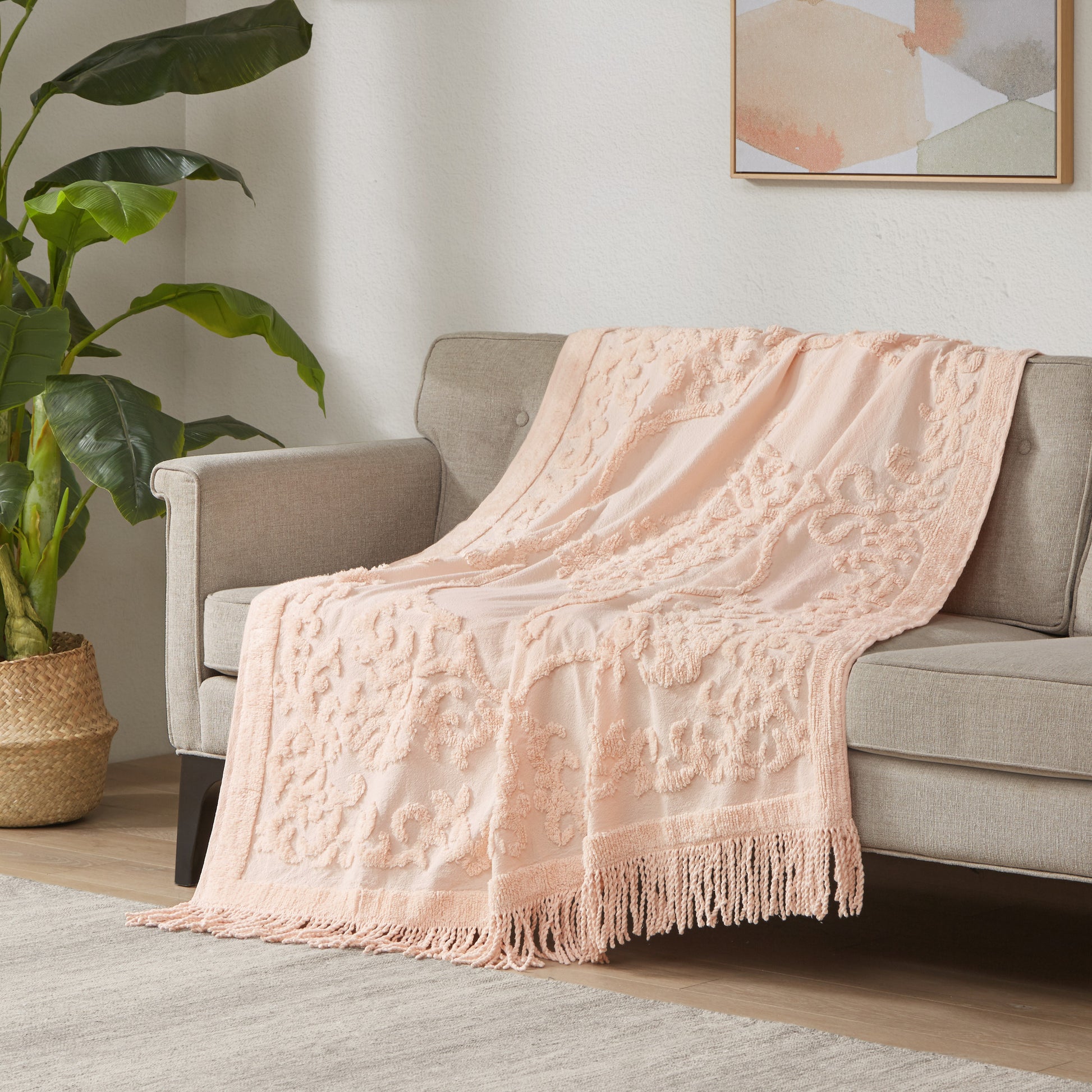 Madison Park 100% Cotton Tufted Chenille Lightweight Throw With Fringe Tassel 50" x 60"